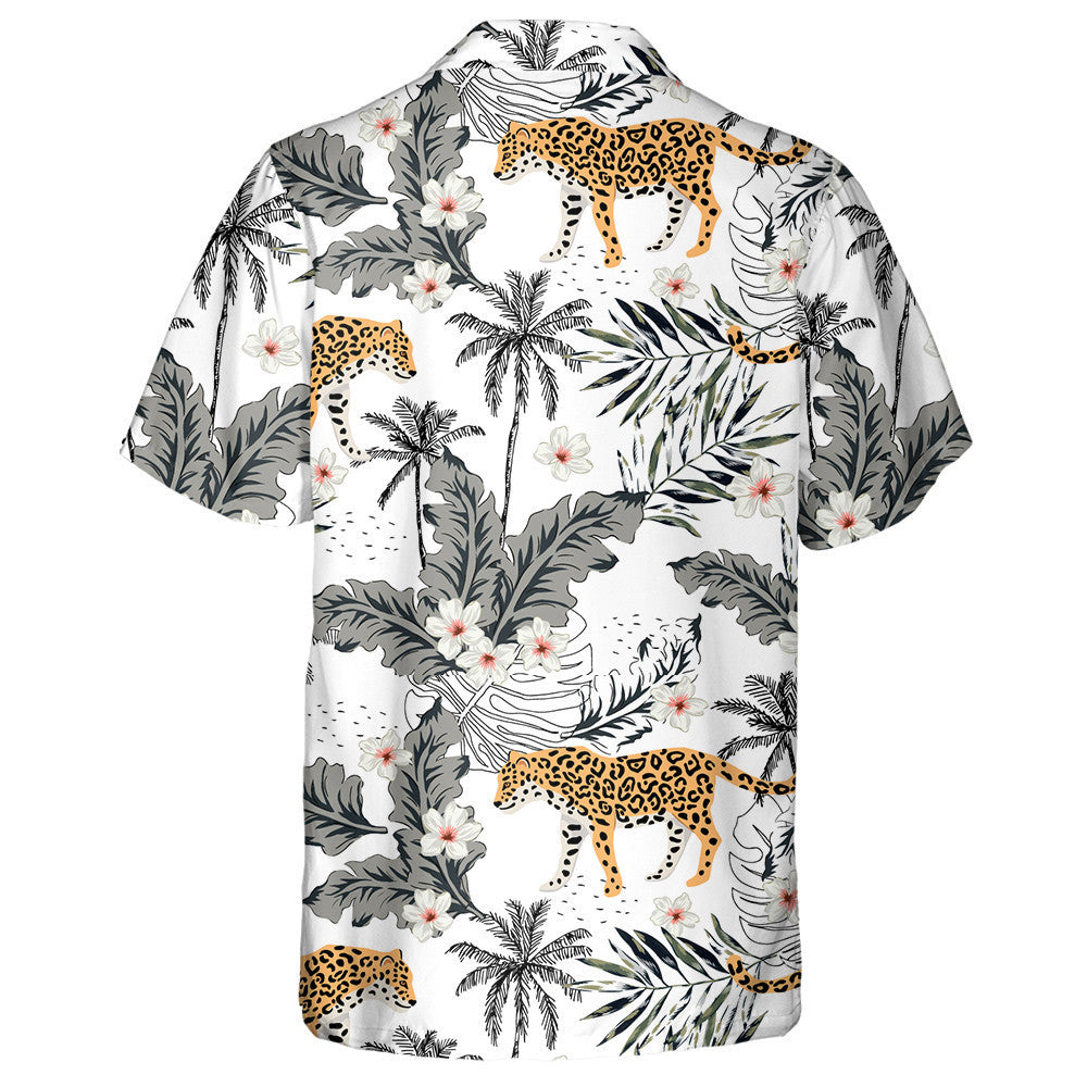 Tropical Leopard Animals And Plumeria Flowers Hawaiian Shirt,Hawaiian Shirt Gift, Christmas Gift