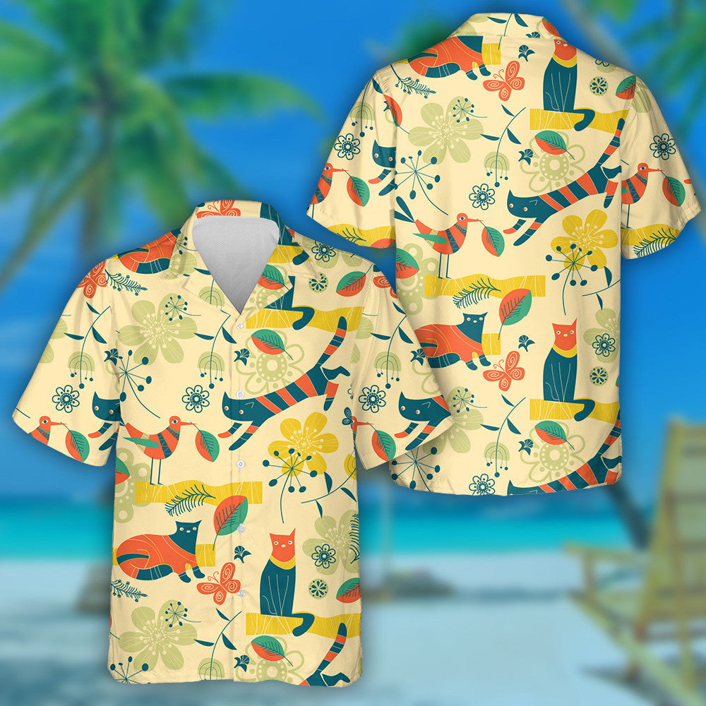 Theme Cats Birds Flowers And Butterflies Hawaiian Shirt,Hawaiian Shirt Gift, Christmas Gift