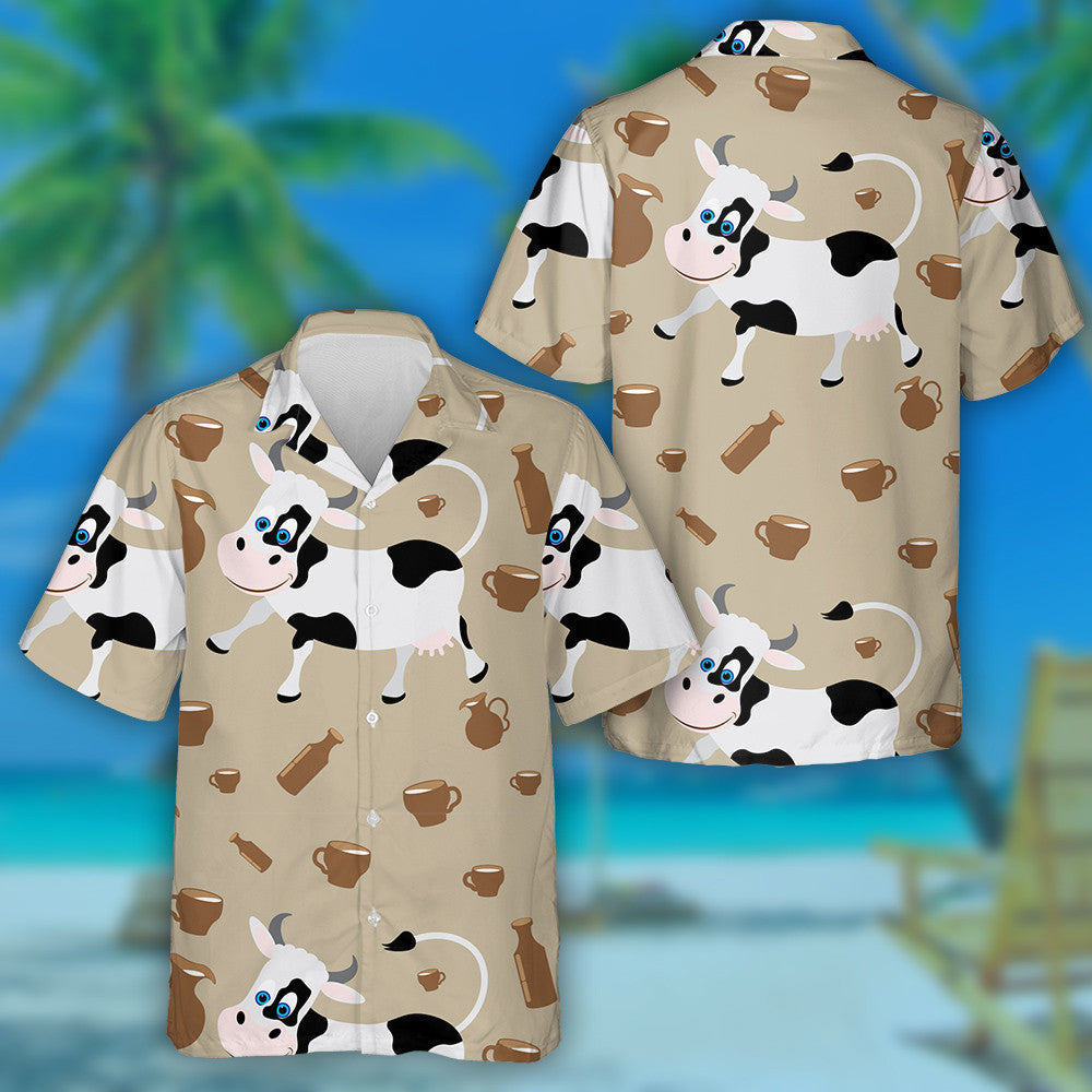 Cheerful Cow And Dairy Products Doodle Style Hawaiian Shirt, Hawaiian Shirt Gift, Christmas Gift