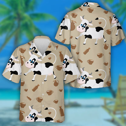 Cheerful Cow And Dairy Products Doodle Style Hawaiian Shirt, Hawaiian Shirt Gift, Christmas Gift