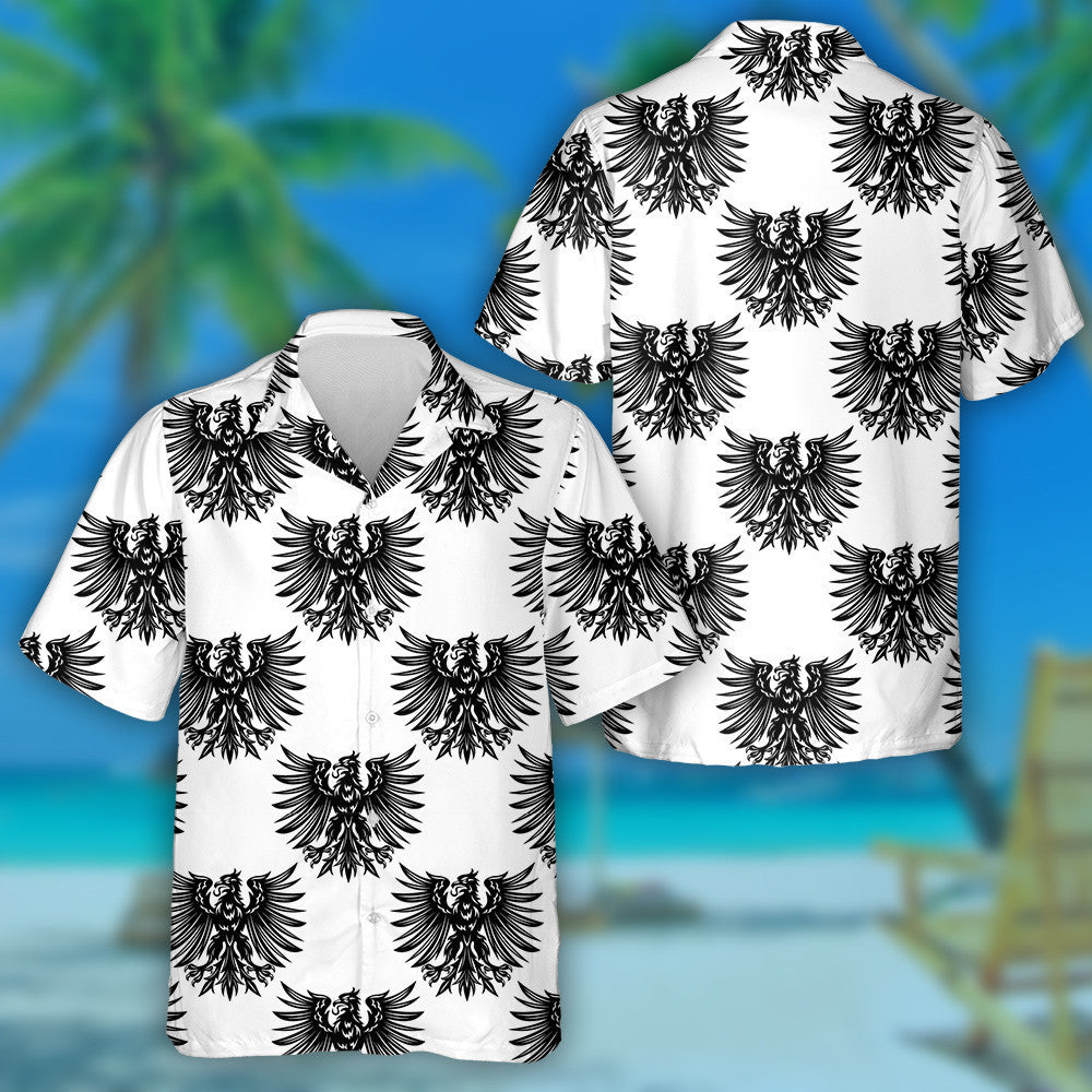 Black Heraldic Eagles On White Background Hawaiian Shirt, Hawaiian For Gift