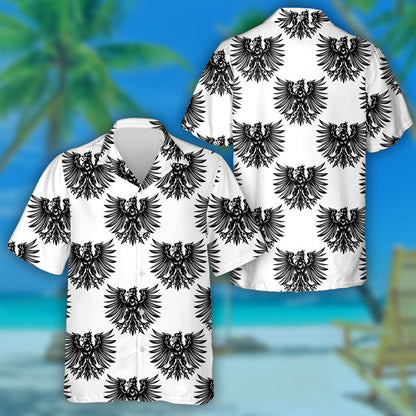 Black Heraldic Eagles On White Background Hawaiian Shirt, Hawaiian For Gift
