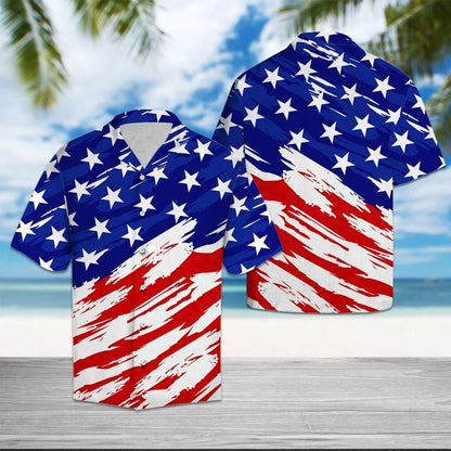 Red Painted In White Usa Flag Hawaiian Shirt,Hawaiian Shirt Gift, Christmas Gift