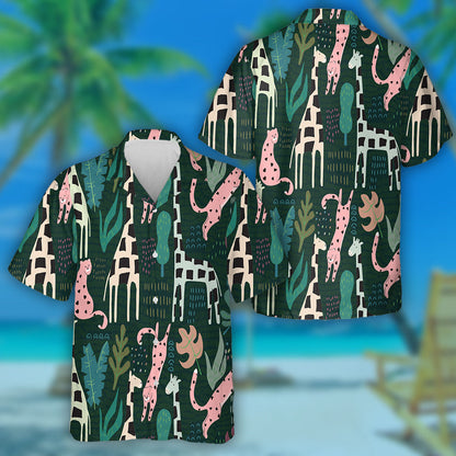 Animal With Giraffe And Pink Leopard In Hearts Hawaiian Shirt, Hawaiian Shirt Gift, Christmas Gift