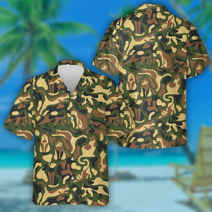 Camo Style With Cats Classic Military Colors Hawaiian Shirt, Hawaiian Shirt Gift, Christmas Gift