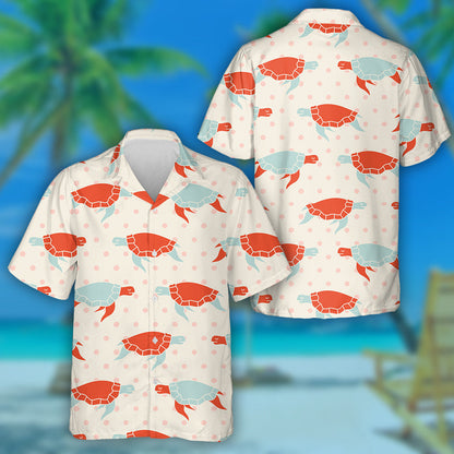 Colorful Turtles On A Polka Dot Background Hawaiian Shirt, Hawaiian Shirt Gift, Christmas Gift