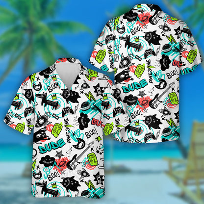 Cartoon Abstract Dog And Monsters Comics Doodle Hawaiian Shirt, Hawaiian Shirt Gift, Christmas Gift
