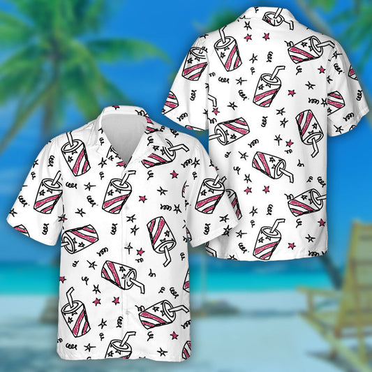 Doodle Beverages And Stars For The Independence Day Hawaiian Shirt, Hawaiian Shirt Gift, Christmas Gift