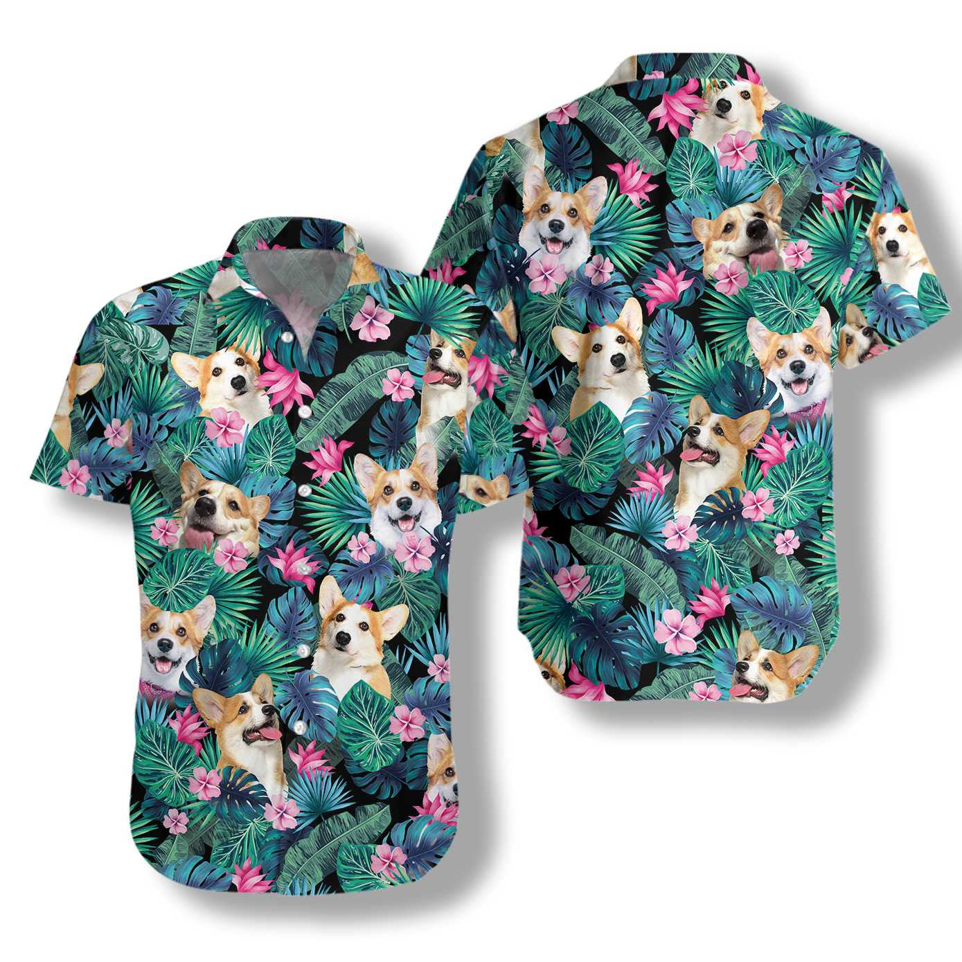 Nature's Beauty Tropical Corgi Dog Design Hawaiian Shirt,Hawaiian Shirt Gift, Christmas Gift