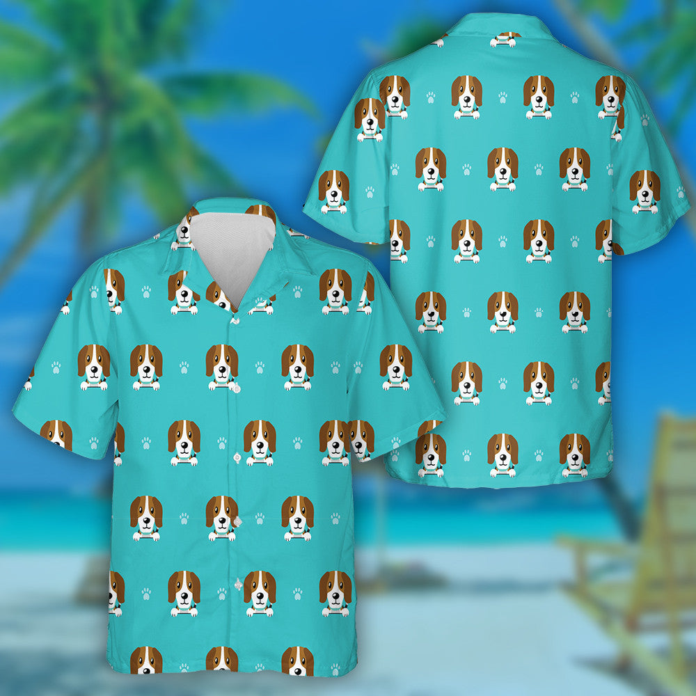 Face Of Beagle Dog On Turquoise Hawaiian Shirt,Hawaiian Shirt Gift, Christmas Gift