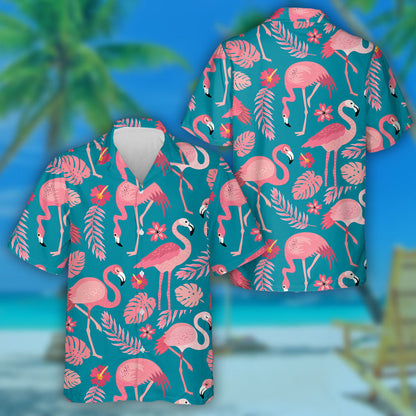 Flamingos Bándearg i Suímh Éagsúla le Duilleoga Tropacha Léine Haváís, Bronntanas Léine Haváís, Bronntanas Nollag