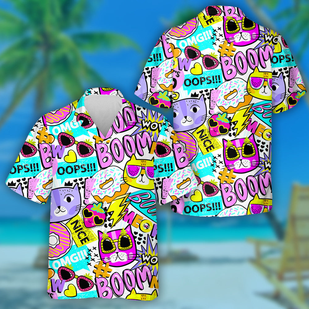 Bright Summer Colorful Funny Cats In Sunglasses Hawaiian Shirt, Hawaiian Shirt Gift, Christmas Gift
