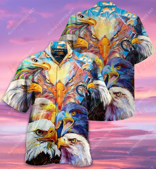 Colorful Eagles Unisex Short Sleeve Shirt Hobbies Aloha Shirt Hawaiian Crazy Shirts Hawaiian Shirts For Women, Hwaiian For Gift