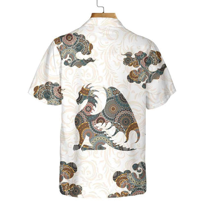 Dragon Colorful Mandala Style White Backdrop Hawaiian Shirt,Hawaiian Shirt Gift, Christmas Gift