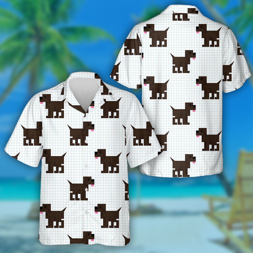 Brown Pixel Beagle Puppy Check Background Hawaiian Shirt, Hawaiian Shirt Gift, Christmas Gift