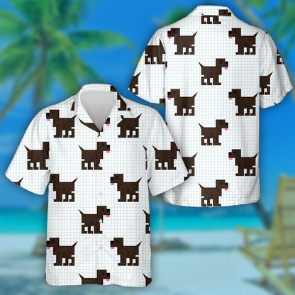 Brown Pixel Beagle Puppy Check Background Hawaiian Shirt, Hawaiian Shirt Gift, Christmas Gift