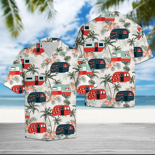 Caravan Let's Go Camping Design Hawaiian Shirt, Hawaiian For Gift