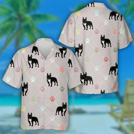 French Bulldog And Paw Colored Traces Hawaiian Shirt,Hawaiian Shirt Gift, Christmas Gift