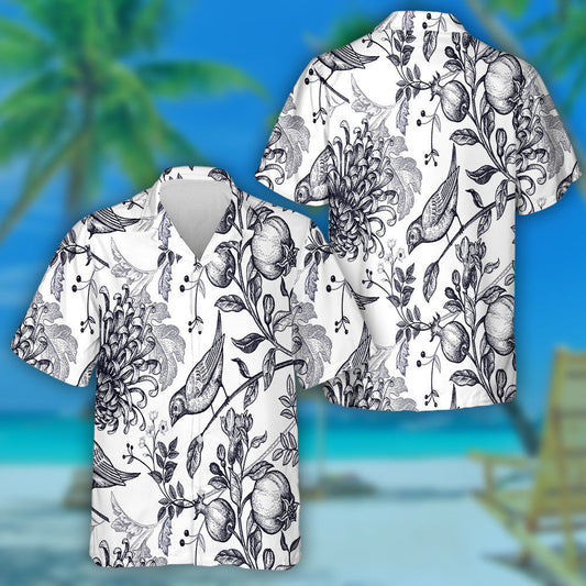 Bird With Chrysanthemum And Pomegranate Brach Hawaiian Shirt, Hawaiian For Gift
