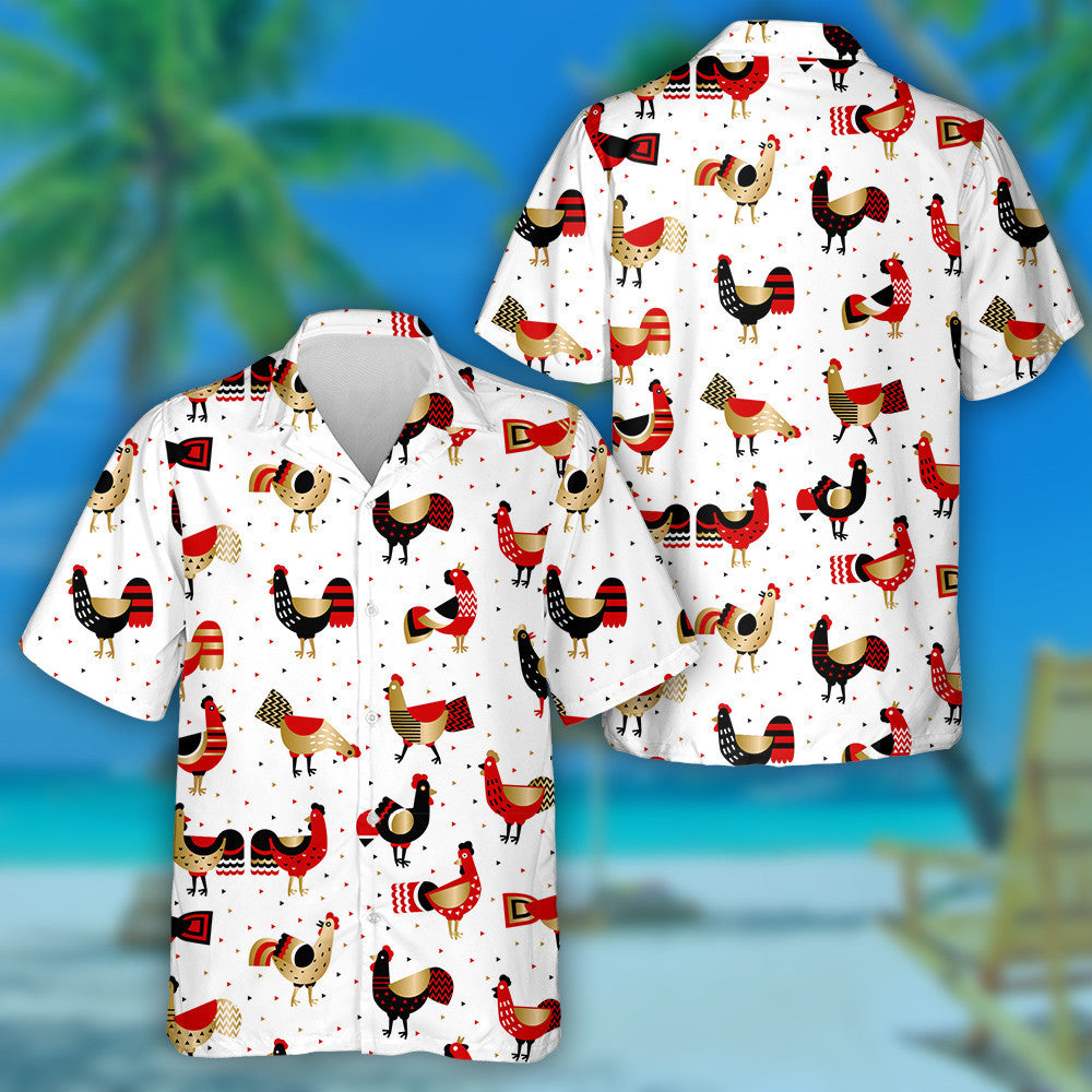 Special Ornamented Chicken Roosters On White Background Hawaiian Shirt, Hawaiian Shirt Gift, Christmas Gift