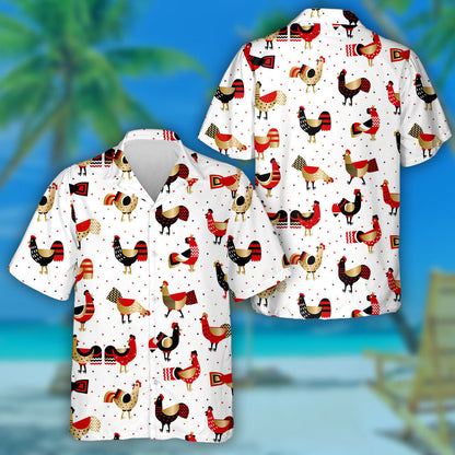 Special Ornamented Chicken Roosters On White Background Hawaiian Shirt, Hawaiian Shirt Gift, Christmas Gift