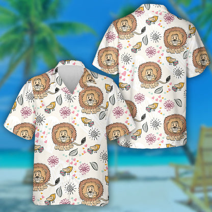 Birds Lions With Hearts Flowers And Leaves Hawaiian Shirt, Hawaiian Shirt Gift, Christmas Gift