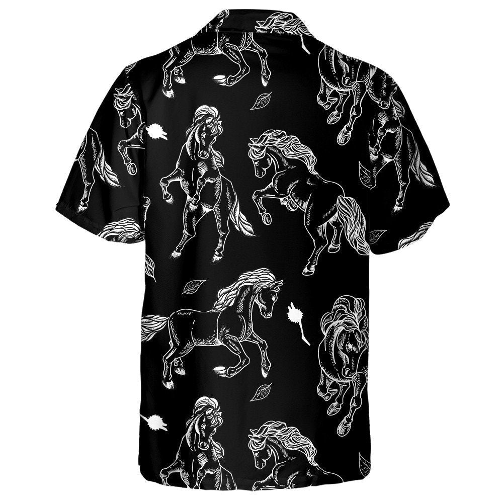 Vintage Outline Horse On Black Background Hawaiian Shirt, Hwaiian For Gift