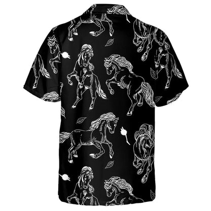 Vintage Outline Horse On Black Background Hawaiian Shirt, Hwaiian For Gift