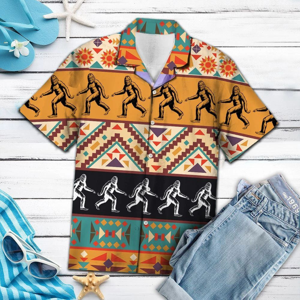 Vintage Border Amazing Big Foot Pattern Hawaiian Shirt, Hawaiian Shirt Gift, Christmas Gift