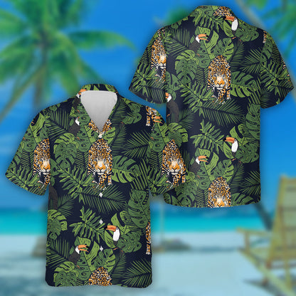 Tropical Leaves With Toucan And Leopard Background Hawaiian Shirt, Hawaiian Shirt Gift, Christmas Gift
