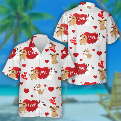 Couple Dogs With Romantic Heart Valentine's Day Hawaiian Shirt, Hawaiian Shirt Gift, Christmas Gift