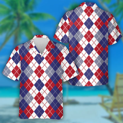 Patrún Patriotic Dearg Bán Agus Gorm Argyle Léine Haváís, Bronntanas Léine Haváís, Bronntanas Nollag