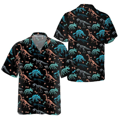 Dinosaur Skeleton Seamless Grunge Pattern Hawaiian Shirt,Hawaiian Shirt Gift, Christmas Gift