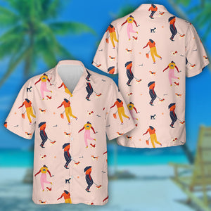 Young Women Playing With Beagle Dogs Hawaiian Shirt, Hwaiian For Gift