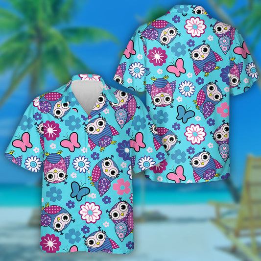 Féileacáin Láimhe Tarraingthe Ulchabhán Agus Bláthanna Léine haváíais, haváís don bhronntanas