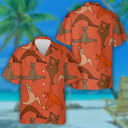 Cats In Different Yoga Poses On Orange Hawaiian Shirt, Hawaiian Shirt Gift, Christmas Gift