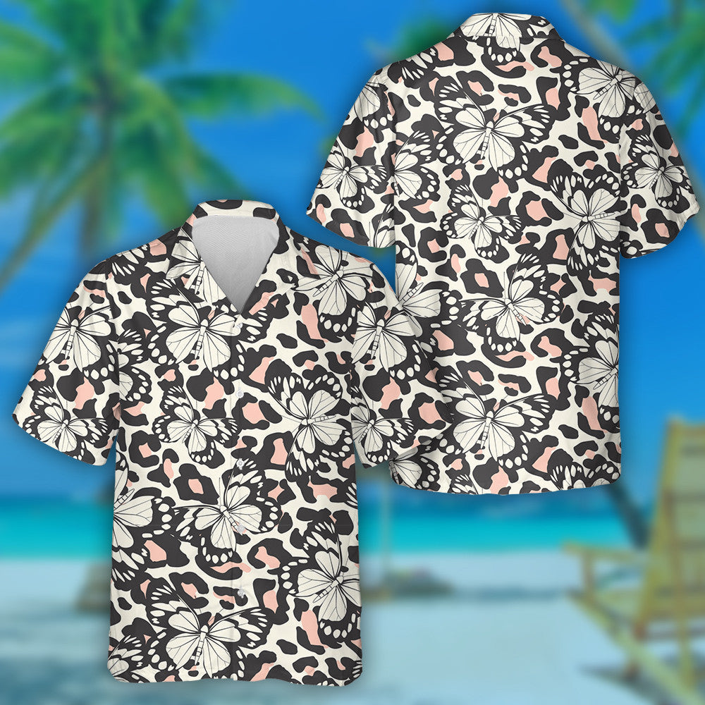 Multicolor Butterfly On Leopard Trendy Animal Hawaiian Shirt,Hawaiian Shirt Gift, Christmas Gift