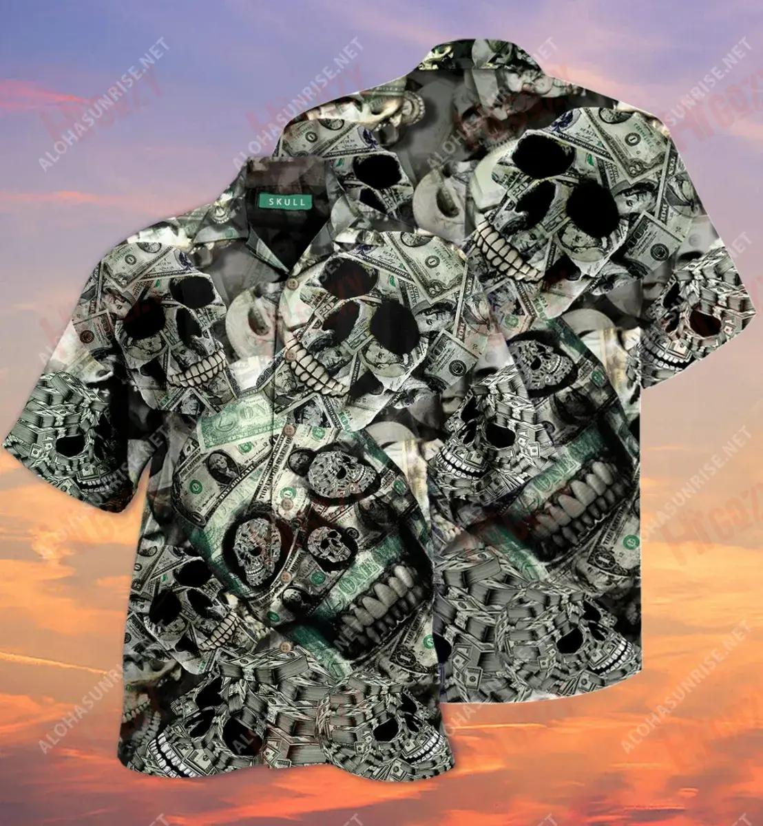 Airgead Skull Laethanta Saoire Gearr Léine Haváís Aloha Shirt Léinte Seanré Haváíais Patrún Léine Haváíais, Bronntanas Léine Haváís, Bronntanas Nollag