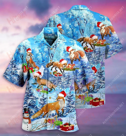 Nollaig Shona Sionnach Gearr Léine Haváís Caitheamh aimsire Aloha Shirt Léine Oirbheartaíochta Haváís Patrún Léine Haváís, Bronntanas Léine Haváís, Bronntanas Nollag