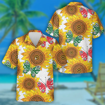 Patrún Earraigh Le Lusanna Gréine Agus Féileacáin Dearga Agus Glas Léine Haváís, Bronntanas Léine Haváí, Bronntanas Nollag