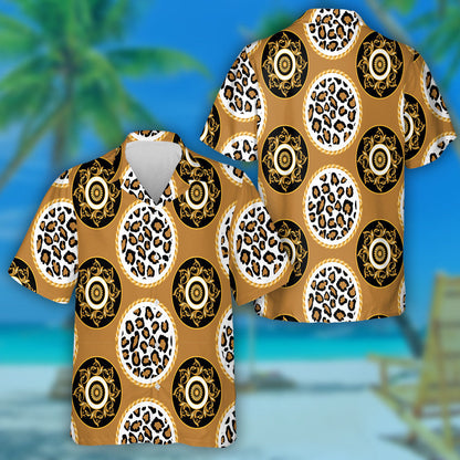 Ainmhithe Fiáine Craiceann Liopard Le Bharócach Ar Léine Haváí Donn, Bronntanas Léine Haváís, Bronntanas Nollag