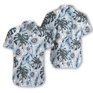 White Flower And Leaves 07 Design Hawaiian Shirt, Hwaiian For Gift