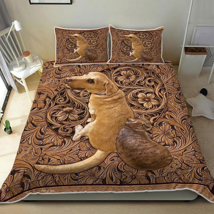 Dog And Cat Wood Sculpture Quilt Bedding Set  Bedroom Set Bedlinen 3D ,Bedding Christmas Gift,Bedding Set Christmas