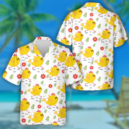 Running Chickens With Flowers And Butterflies Hawaiian Shirt,Hawaiian Shirt Gift, Christmas Gift