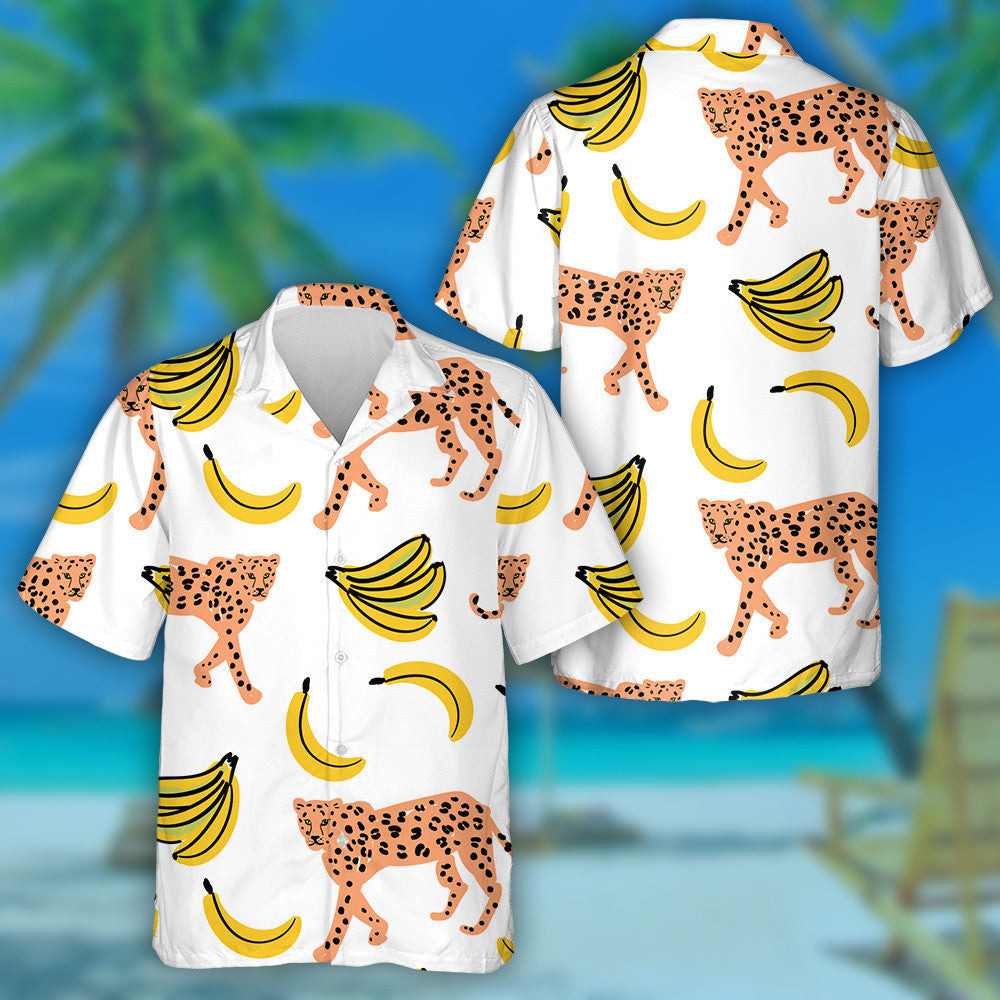 Ainmhithe Fiáine Liopard Banana Buí Ar an Cúlra Bán Léine Haváís, Bronntanas Léine Haváís, Bronntanas Nollag