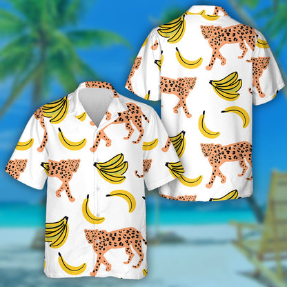 Ainmhithe Fiáine Liopard Banana Buí Ar an Cúlra Bán Léine Haváís, Bronntanas Léine Haváís, Bronntanas Nollag