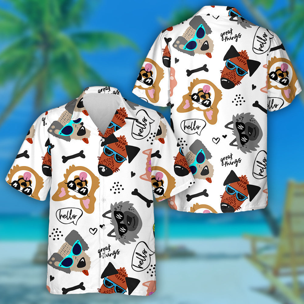 Cool Hand Drawn Dogs In Glasses Hawaiian Shirt,Hawaiian Shirt Gift, Christmas Gift
