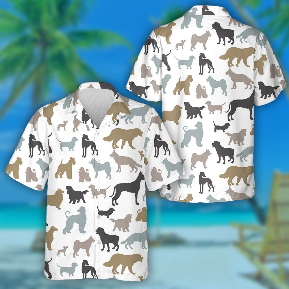 Silhouettes Of Dogs Of Different Breeds Hawaiian Shirt,Hawaiian Shirt Gift, Christmas Gift