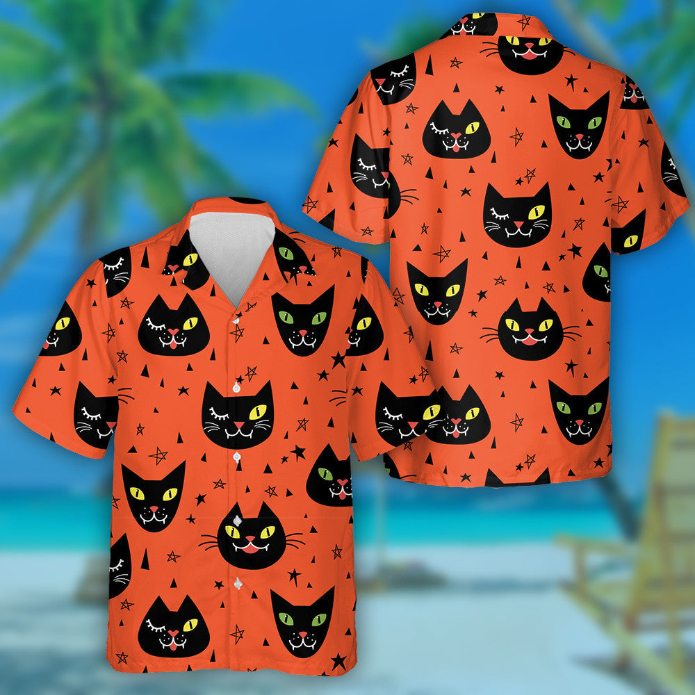 Cute Black Cats Funny Halloween Background Hawaiian Shirt, Hawaiian Shirt Gift, Christmas Gift