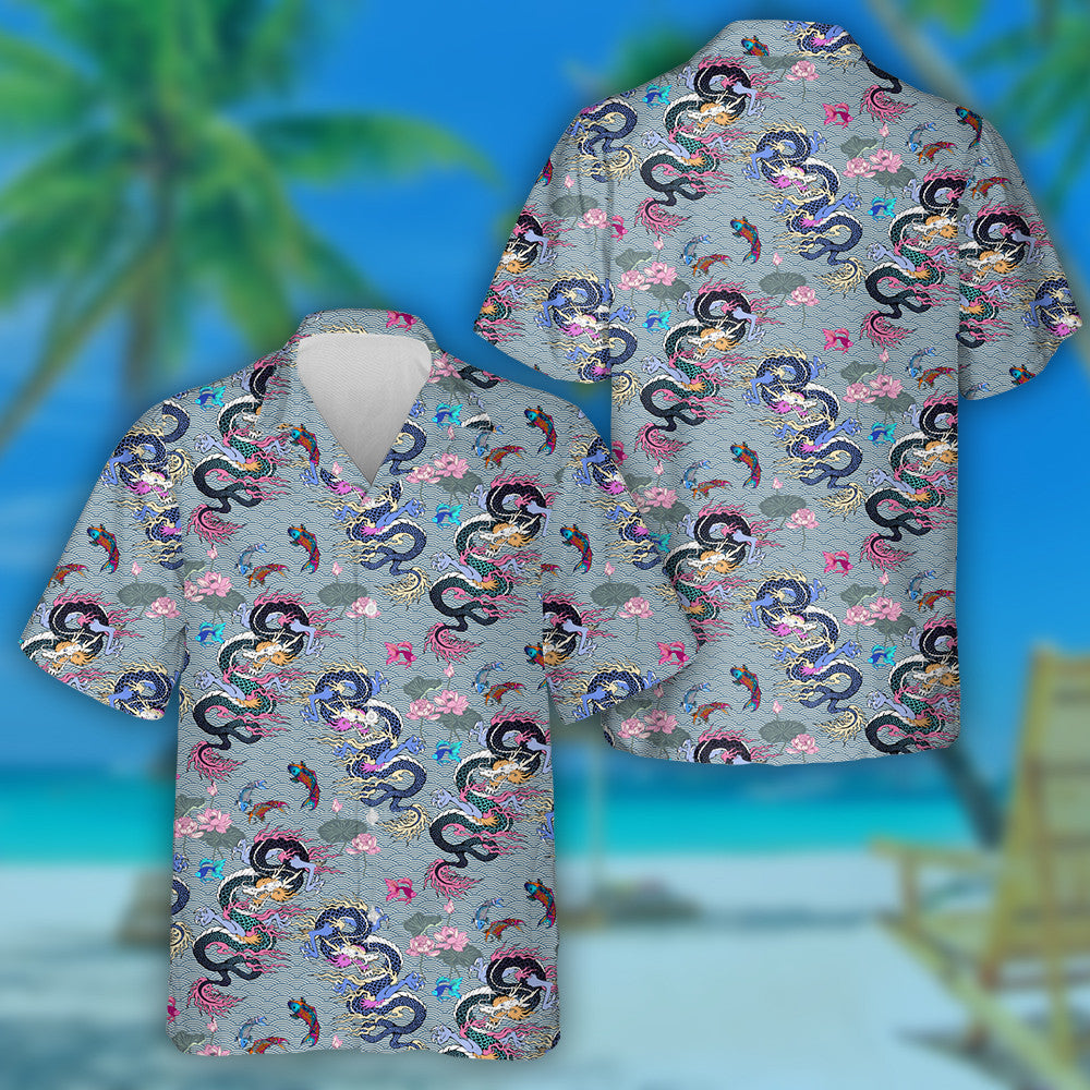 Beautiful Vintage Asian Dragon And Flowers Hawaiian Shirt, Hawaiian For Gift